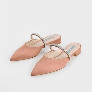 Charles & Keith Ambrosia Gem-Embellished Slip-On Flats in Nude (Size: 5)
